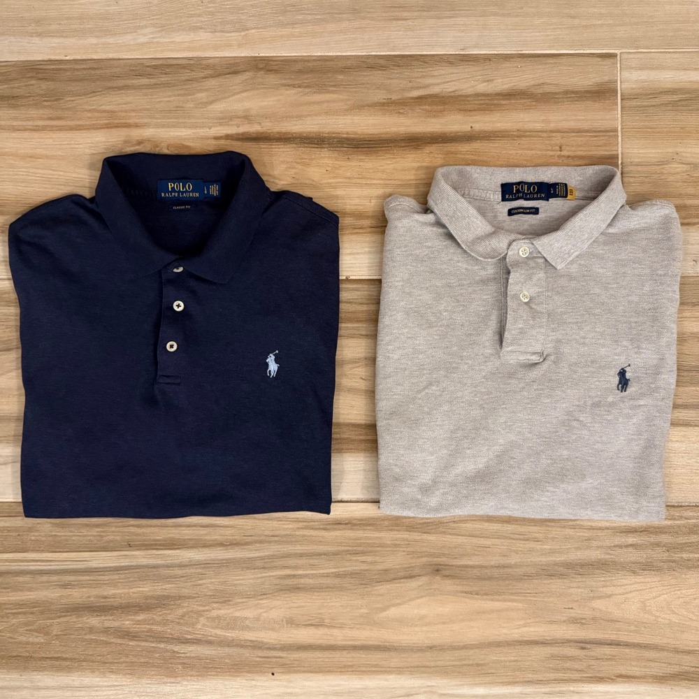 Polo Ralph Lauren Mens Polo Shirt Bundle Navy Classic Gray Custom Slim Fit LG